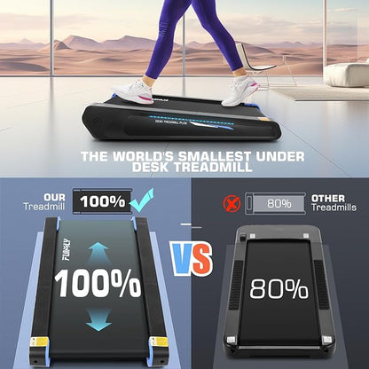FUNMILY Smallest Walking Pad with 5% Incline, 2 in 1 Under Desk Treadmill for Home Office, 2.5 HP Mini Compact Walking Treadmill, Installation-Free/300lbs Weight Capacity/Unique Lighting Design