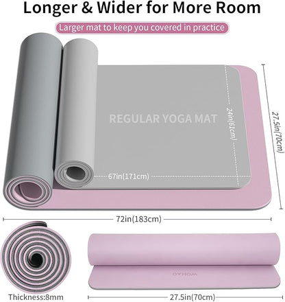 Extra Thick 8mm Yoga Mat, 72"x28" Non Slip Exercise Mat, Reversible 2-Sided Dual Color Premium POE Material, with Carrying Strap for Yoga, Pilates, Home Gym