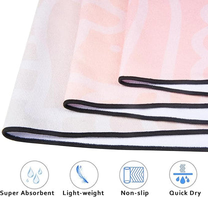 QiyI Yoga Mat Towel with Corner Pockets, Non Slip Sweat Absorbent Hot Yoga Towels, Soft Yoga Blankets with Travel Bag, Skidless Mat Cover for Workout, Gym, Fitness - 70"x26", Dreamy Pink Mandala