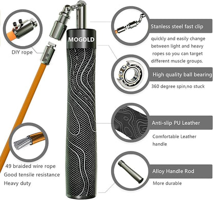 Weighted Jump Rope for Men Women -Interchangeable 1/5lb 1/4lb 1/2lb Heavy jump ropes - 360 Degree Spin - Length Adjustable,Ergonomics Leather Grip Skipping Rope for Fitness Weight Loss & More