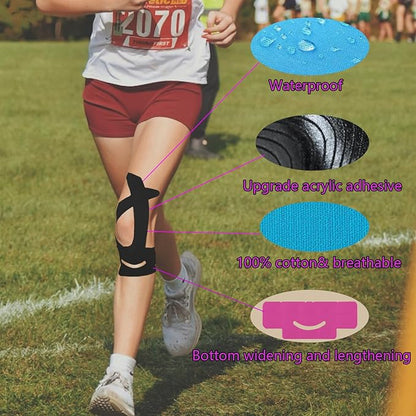 12 Count Precut Kinesiology Tape for Knees, Waterproof Knee Tape for Knee Pain Relief Pre Cut, Original Cotton Athletic Tape, Durable Knee Tape for Sports and Long-Lasting Support (Mix)