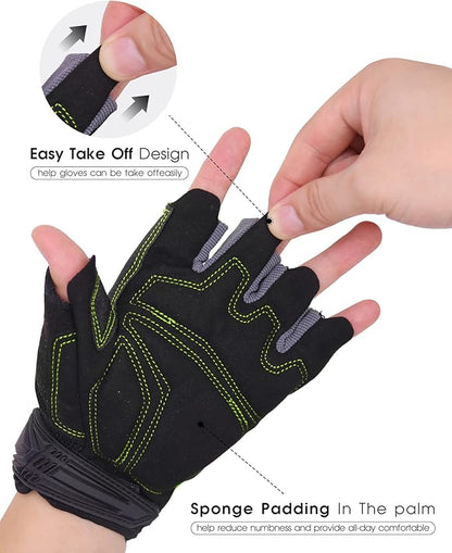 HANDLANDY Fingerless Work Gloves for Men and Women Utility Padded Half Finger Driving Working Gloves (XL, Green)