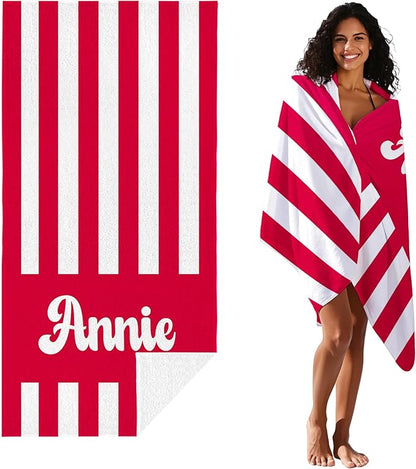 JML Personalized Beach Towel with Name, Custom Cabana Stripe Beach Towel, Customized Microfiber Pool Towel, Quick Dry & Absorbent Swim Towel for Adult,Mother's Day, Birthday, Summer Holiday,Vacation