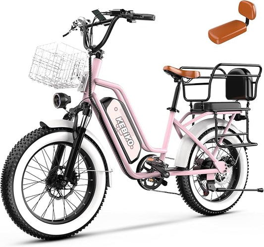 2 Seater Electric Bike, 48V 20AH(𝟗𝟔𝟎𝐖𝐇) Large Removable Battery, 𝟏𝟑𝟎𝟎𝐖 Peak Motor, 20"x 4.0" Fat Tire Ebike for Adults, 80+Miles Max,30+MPH, City Couple E Bike for All Terrain