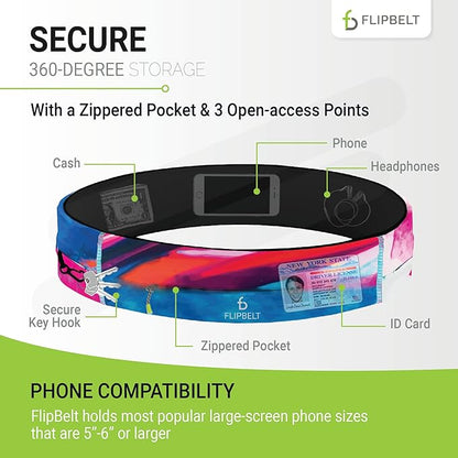 FlipBelt Zipper Running Belt, Waist Pack for Fitness and Running, US Company