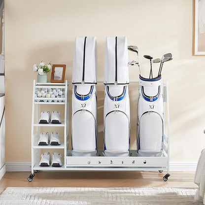 Lauren&Harold Golf Bag Organizer Garage Storage, Golf Storage Rack Stand Fits 2 Golf Bags, Golf Clubs and Other Golfing Equipment Accessories, Golf Organizer for Garage, Club, Shed, Basement