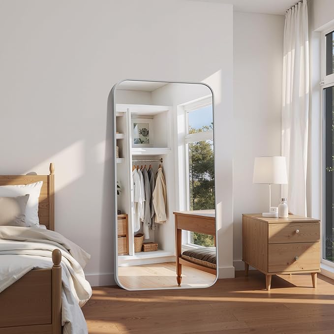 FORBATH 30x60 Inch Silver Bathroom Mirror for Over Sink, Large Rectangular Wall Mirror with Metal Frame, Rounded Corners for Bathroom, Bedroom, Entryway Decor (Horizontal or Vertical)