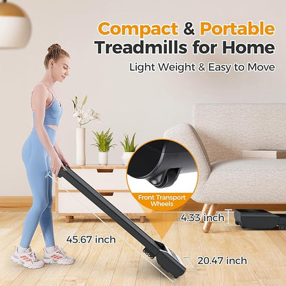 Walking Pad Treadmill, 3 in 1 Foldable Under Desk Treadmills for Home Office, Small Walking Pad with Incline Handle Bar, 300lbs Capacity 2.5HP Portable Running Machine with APP Remote Control