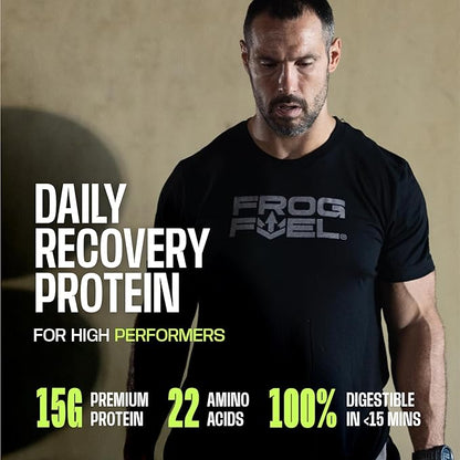Frog Fuel Power Regular Protein Shot, 15g Protein Nano-Hydrolyzed Grass Fed Collagen, Post Workout, Gluten Free, Fat & Sugar Free, 22 Amino Acids, 0 Carbs, Berry, 1 oz Packets, 24 Pack