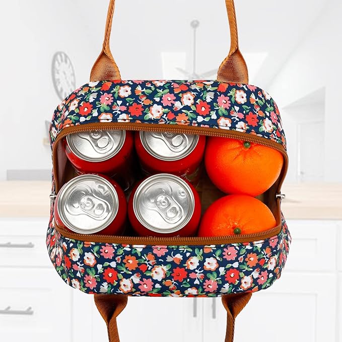 FlowFly Insulated Lunch Cooler Bag - Tote Bag Organizer for Women/Men, Floral#Red