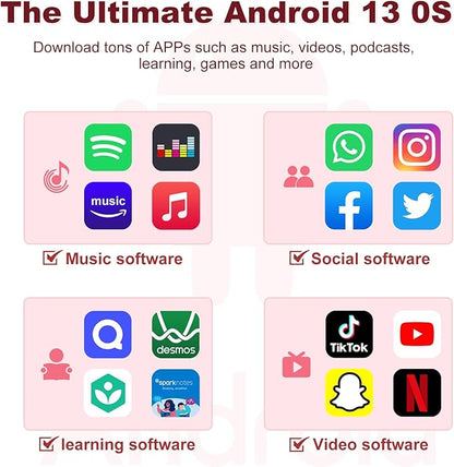 144GB MP3 Player with Bluetooth WiFi, Android 13 OS MP3 MP4 Player with 4" Touchscreen and Speaker, MP3 Music Players with Spotify, Audible, Amazon Music, Play Store (Pink)