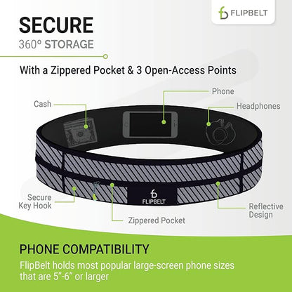 FlipBelt Zipper Running Belt, Waist Pack for Fitness and Running, US Company