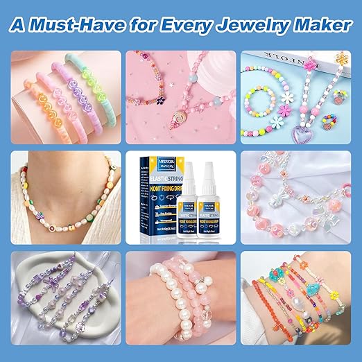 Jewelry Bracelet Glue for Elastic String Knot,2 Pcs Clear Clay Beads Glue for Bead Charms, Punctuation Beads, Jewelry Bracelet Making Supplies Kit for Plastic Bracelet Stretchy Cord (100g)