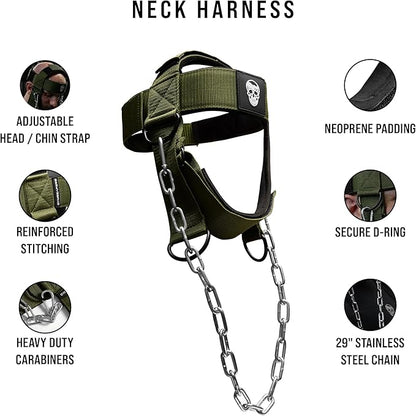 Gymreapers Neck Harness - Heavy Duty Stainless Steel Chain, Adjustable Neoprene Strap, Trainer for Strength & Pain Relief