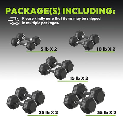 Hex Dumbbell Set, 30-480 lb Set Rubber Encased Exercise & Fitness Dumbbells, Weights Dumbbells Set, Hand Weight for Strength Training