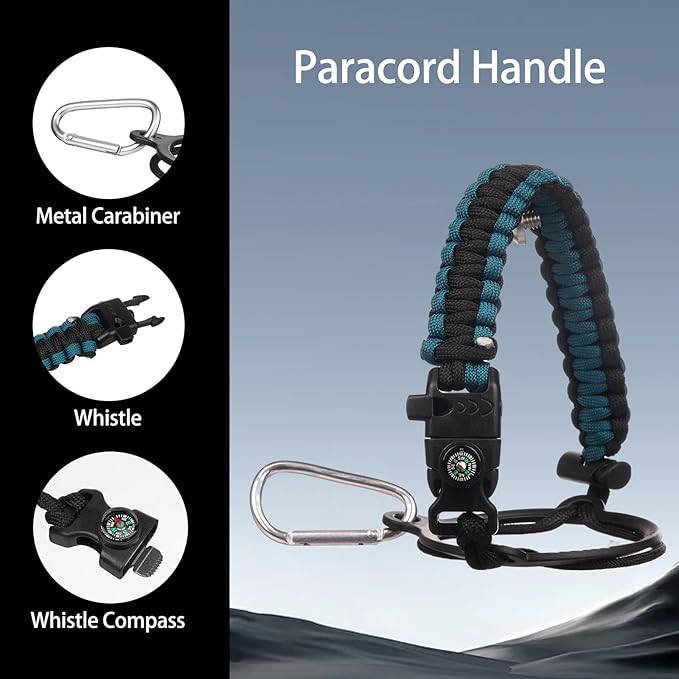 Insulated Water Bottle 64oz,Triple Wall Vacuum Stainless Steel(Dishwasher Safe),Leak Proof & Non-BPA,Flask Jug with Paracord Handle & Straw Spout Lids Sports