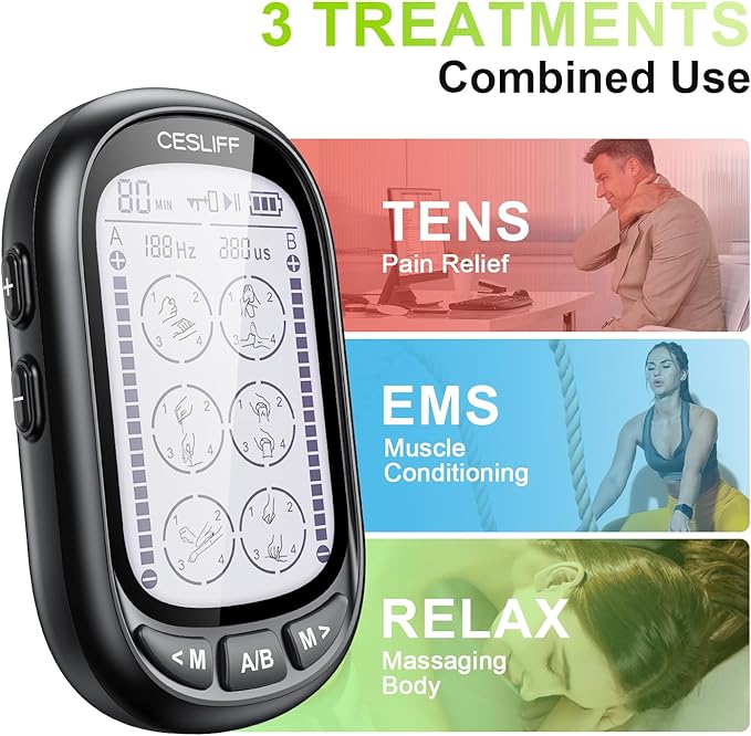 Dual Channel TENS EMS Unit 24 Modes 36 Levels, Upgraded Large Screen Intensity Muscle Stimulator for Back Neck Shoulder Pain Relief, Rechargeable Electric Pulse Massager TENS Machine with 10 Pads
