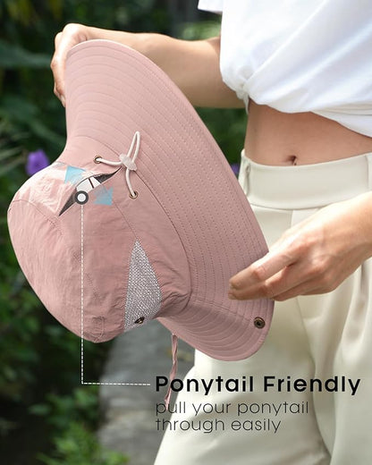 FURTALK Womens Sun Hat with Ponytail Hole Beach Hiking Summer Wide Brim UPF 80+ Outdoor Protection Foldable Bucket Hat
