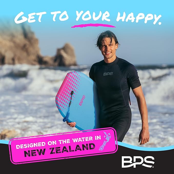 BPS New Zealand ‘Shaka’ Body Board for All Wave Conditions - Lightweight with EPS Core, HDPE Slick Bottom, Body Boards for Beach with Wrist Leash and Plug for Kids and Adults - All Skill Levels