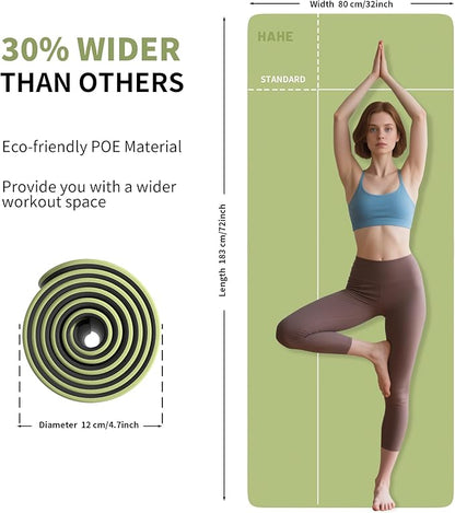 HAHE Non Slip Yoga Mat Wide, (72"L X 32"W, 0.24" Thick) Large Fitness Exercise Mat with Carrying Strap, Eco-Friendly POE Yoga Mats for Home, Gym, Pilates, Stretching