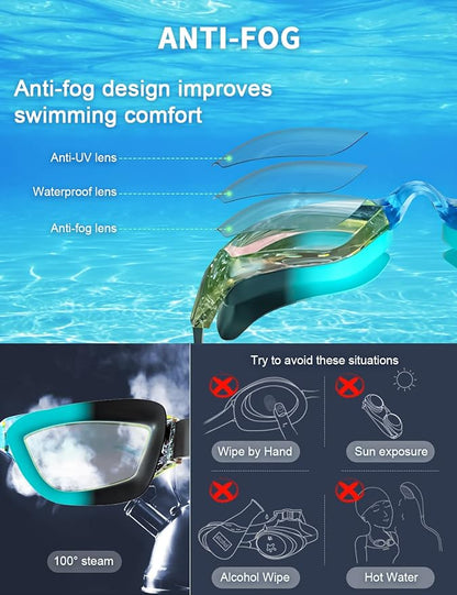 Kids Swim Goggles, Swimming Goggles for Kids with Nose Clip, Earplugs, Nose Bridge for Age 3-15
