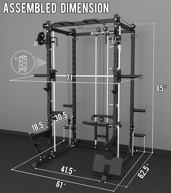 Eonfit E3 Smith Machine with 360°Rotating Arm for Home Gym Equipment, Multi-Function Power Cage Squat Rack with Cable Crossover LAT Pulldown Pulley System All in One