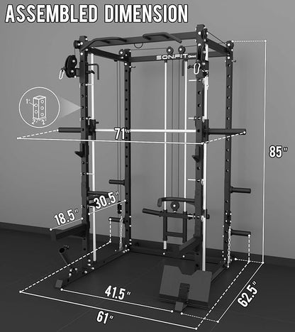 Eonfit E3 Smith Machine with 360°Rotating Arm for Home Gym Equipment, Multi-Function Power Cage Squat Rack with Cable Crossover LAT Pulldown Pulley System All in One