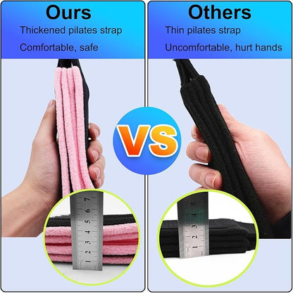 1 Pair Enhanced Pilates Double Loop Straps for Reformer, Thickened D-Ring Handle Straps, Yoga Exercise Accessories in 2 Lengths and Multicolor for Home Gym Workout