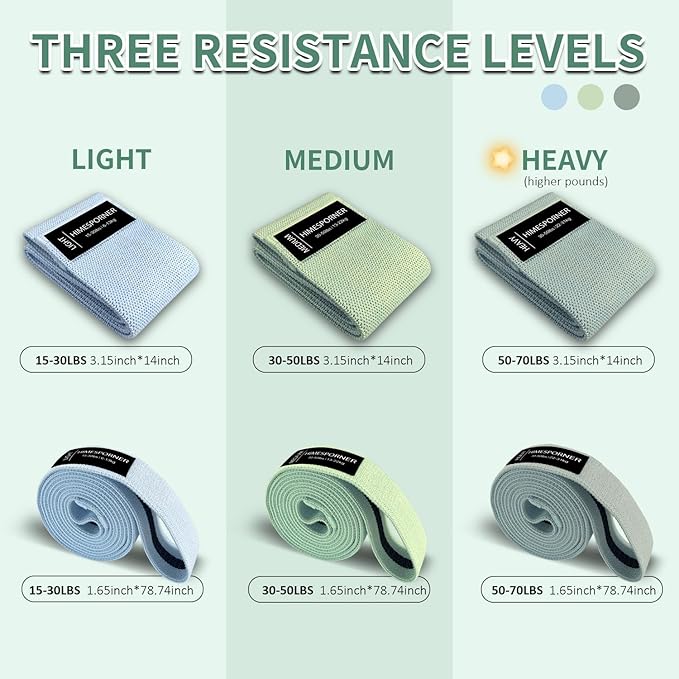 Wide Fabric Resistance Bands Set for Working Out, Non-Slip Exercise Booty Bands for Women & Men Leg and Glutes with Hair Ties and Tape Measure - for Home Gym Workout, Yoga, Pilates