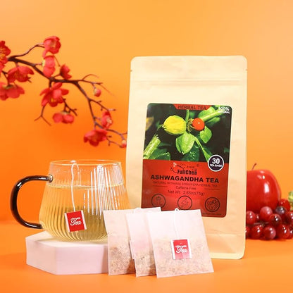 FullChea - Ashwagandha Tea, 2.5g X 30 Count - Sourced from India - Premium Natural Dried Cut & Sifted Root - Non-GMO - Caffeine-free - Rich in Antioxidants & Boost Energy