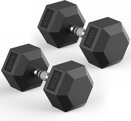 Hex Dumbbell 40-125 lb, Rubber Encased Exercise & Fitness Dumbbells, Hand Weight for Strength Training