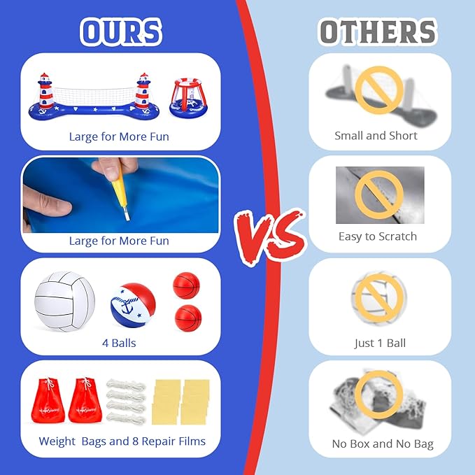 EagleStone Pool Volleyball Net &Basketball Hoop Inflatable Pool Floats Toys Swimming Water Games for Adults and Kids 8-12 Teens Volleyball Court Poolside Floaties