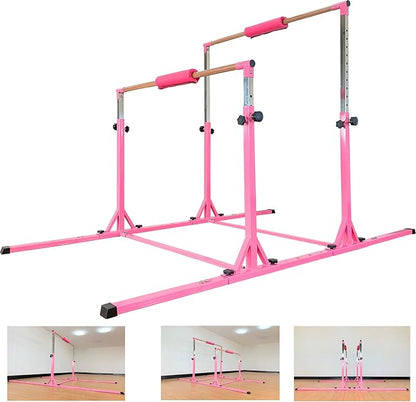 Gymnastics Double Horizontal Bars 3Play Parallel Bars Uneven Bars Gymnastics Training Kip Bar with 304 Stainless Steel Regulating Arms & Fiberglass Rail for Indoor Outdoor Home Club Use