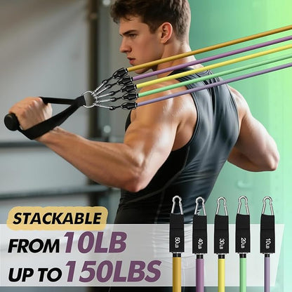WHATAFIT Resistance Bands, Exercise Bands，Resistance Bands for Working Out, Work Out Bands with Handles for Men and Women Fitness, Strength Training Home Gym Equipment