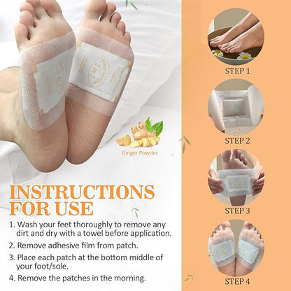 2 in 1 Foot Pads, 120 Pads Tear and Use Pure Ginger Bamboo Wormwood Foot Pads, Bigger Adhesive ''Stay in Place'' Goodnight Pads