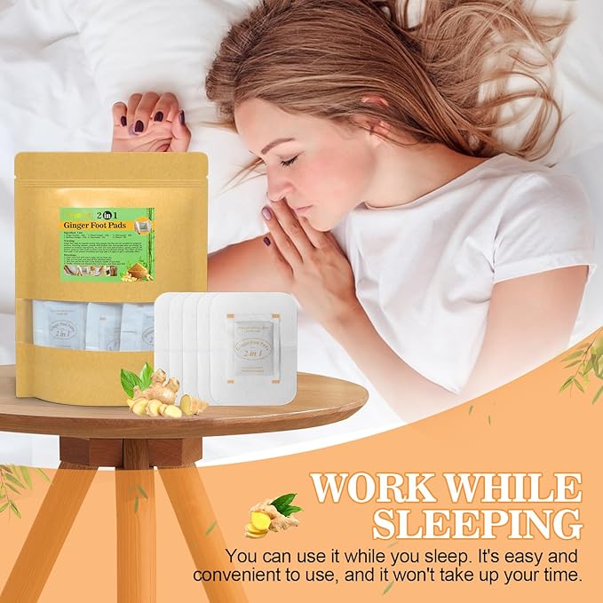 2 in 1 Foot Pads, 120 Pads Tear and Use Pure Ginger Bamboo Wormwood Foot Pads, Bigger Adhesive ''Stay in Place'' Goodnight Pads