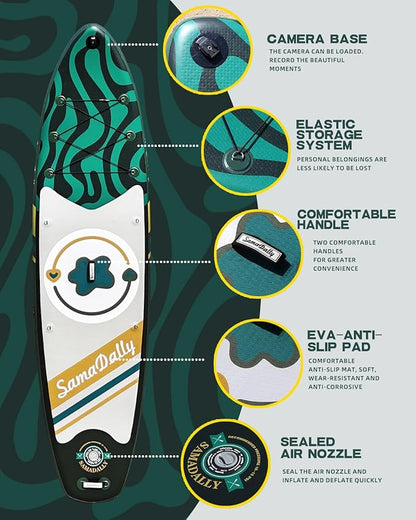 11'Stand Up Paddle Boards Surf Control with Premium SUP Board Accessories Backpack & Removable Fins, 34" Wide Inflatable Paddle Boards of All Skill Levels
