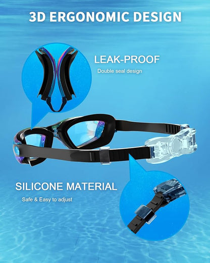Kids Swim Goggles, Swimming Goggles for Kids with Nose Clip, Earplugs, Nose Bridge for Age 3-15