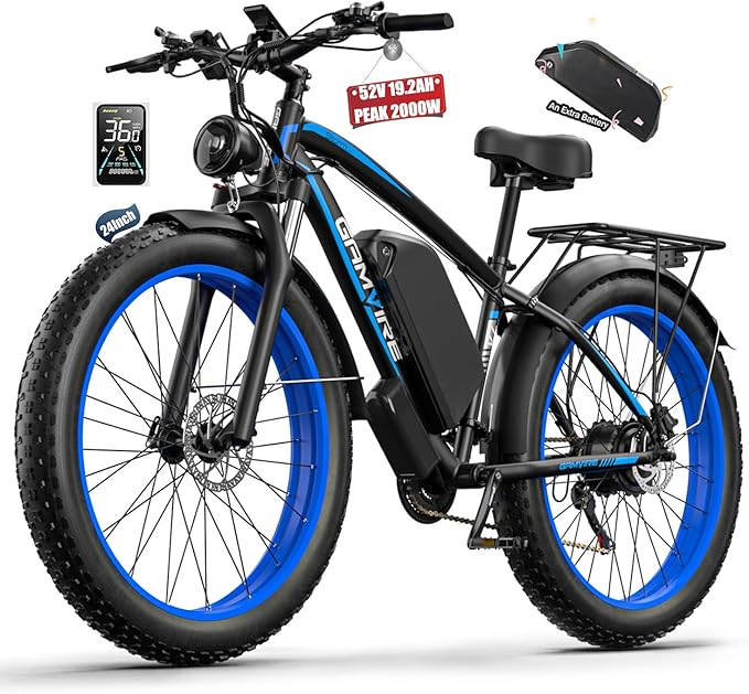 Ebike for Adults Electric, 52V 19.2Ah/32Ah, Peak 2000W/2500W E-Bike, 36/40MPH, 70 Miles/100Miles Long Range, Hydraulic Disc Brake, Off Road Snow Mountain E-Bike, 24"/26" Fat Tire Fast Electric Bicycle