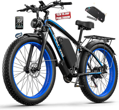 Ebike for Adults Electric, 52V 19.2Ah/32Ah, Peak 2000W/2500W E-Bike, 36/40MPH, 70 Miles/100Miles Long Range, Hydraulic Disc Brake, Off Road Snow Mountain E-Bike, 24"/26" Fat Tire Fast Electric Bicycle