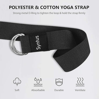 Syntus Yoga Block and Yoga Strap Set, 2 Soft Non-Slip Yoga Blocks 9×6×4 inches, 8FT Metal D-Ring Strap for Yoga, General Fitness, Pilates, Stretching and Toning