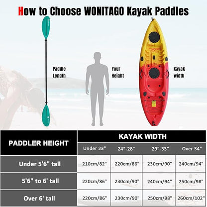 Kayak Paddle with Aluminum Shaft and Reinforced PP Blade, Floating Kayak Oar for Kayaking Canoeing and Boating, 220 cm/86 inches - 230 cm/90 inches