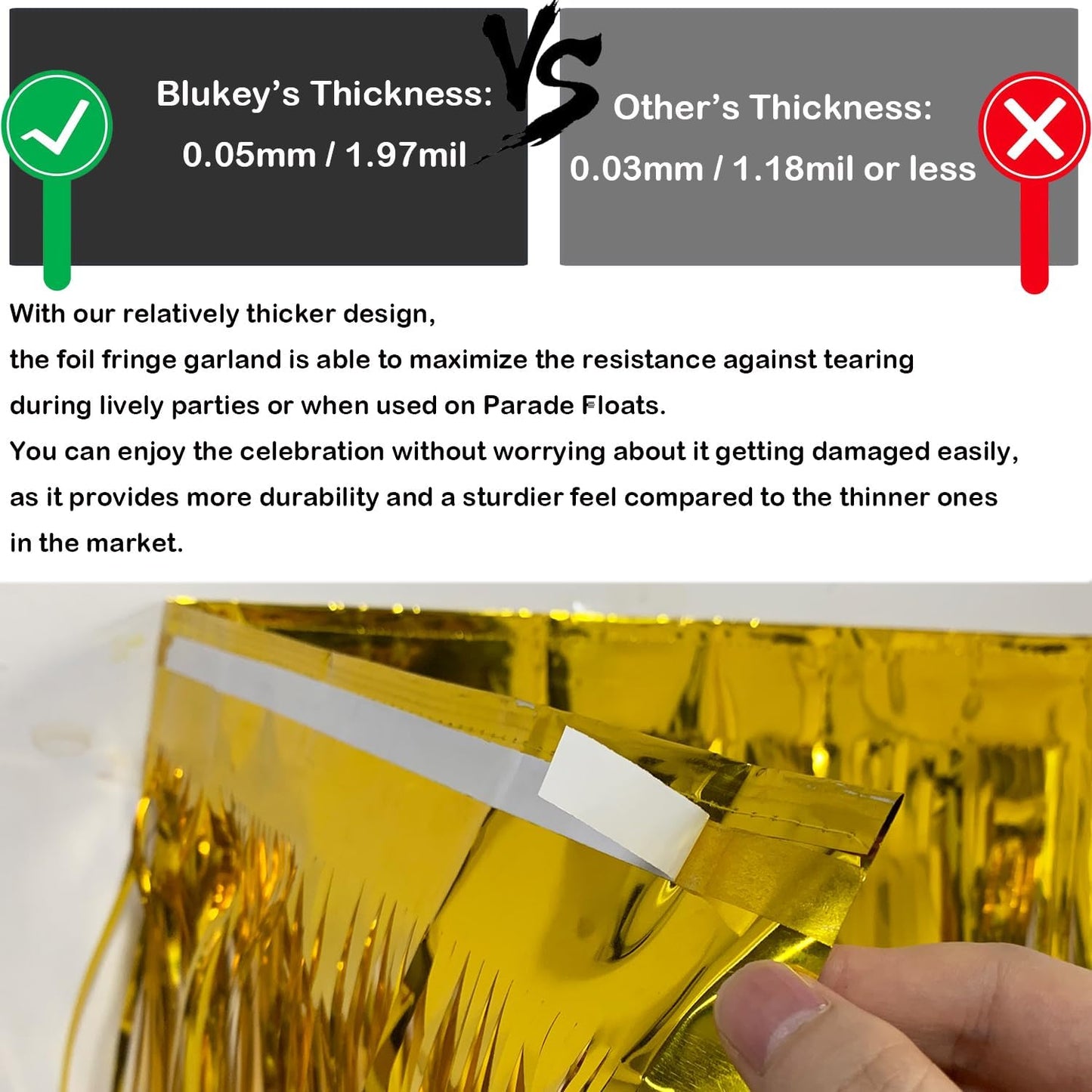 10 Feet Long Roll Foil Fringe Garland - Pack of 3 | Shiny Metallic Tassle Banner | Ideal for Parade Floats, Bridal Shower, Wedding, Birthday | Wall Hanging Fringe Garland Banner (Gold)