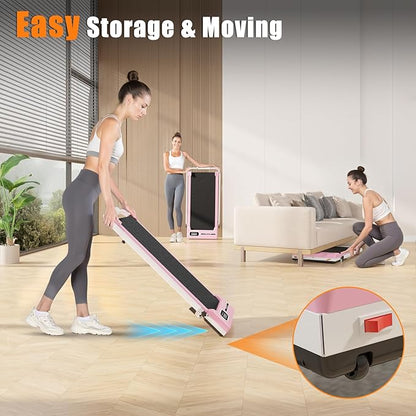 Incline Walking Pad with Handle Bar, Folding Treadmill Foldable Portable Under Desk for Home Office, Ultra Quiet <45dB, Safety Lock, 300+ LB Capacity