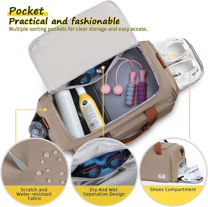 FIORETTO Women's Gym Duffle Bag with Shoes Compartment, 37L Capacity, Ideal for Travel, Gym, Sports, Duffel, Weekender