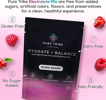 Electrolytes Powder Packets - Sugar Free Hydration Powder Drink Mix Loaded with 6 B Vitamins & Minerals - Energy Drink for Muscle and Mood Support - Mixed Berry Flavor - 30 Servings