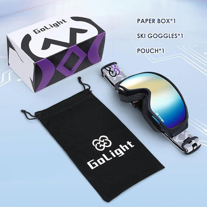 GoLight OTG Anti-Fog Ski Goggles for Men Women ??Spherical REVO Lens, UV400, Breathable TPU Frame, Adjustable Non-Slip Strap