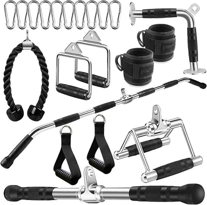 LAT Bar Cable Attachment with Rubber Handgrips, Deluxe Heavy Duty Solid Curl Bar Revolving Hanger Home Gym Cable Attachments