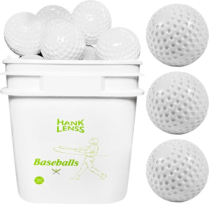 24 Pack Bucket of Dimpled Baseballs for Pitching Machine - Practice Balls for Hitting and Fielding, Rubber Baseballs for Hand-Eye Coordination