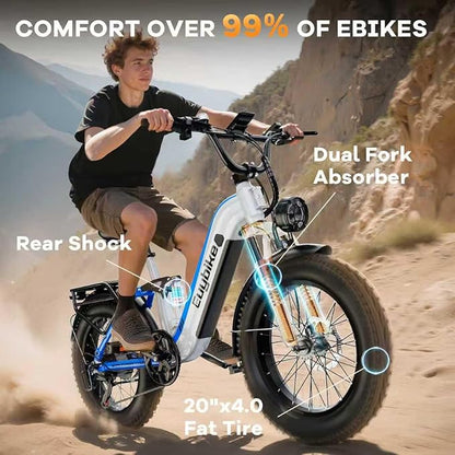 1500W Electric Bike for Adults,48V 20/60Ah Removable Battery Max Range 80Miles & 30MPH Electric Bicycle,20''×4" Fat Tire Ebike,Adult Electric Bicycles for Commute Beach Snow,E-Bike UL Certified